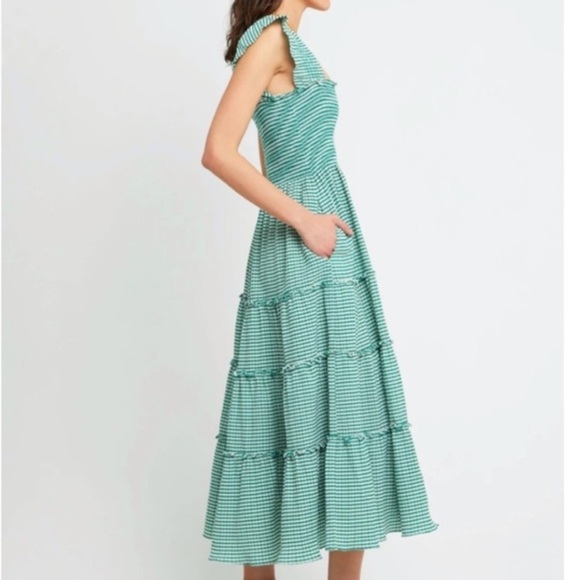 Kourt Calypso Chartreuse Green & White Stripe Tiered Maxi Dress - Picture 5 of 5